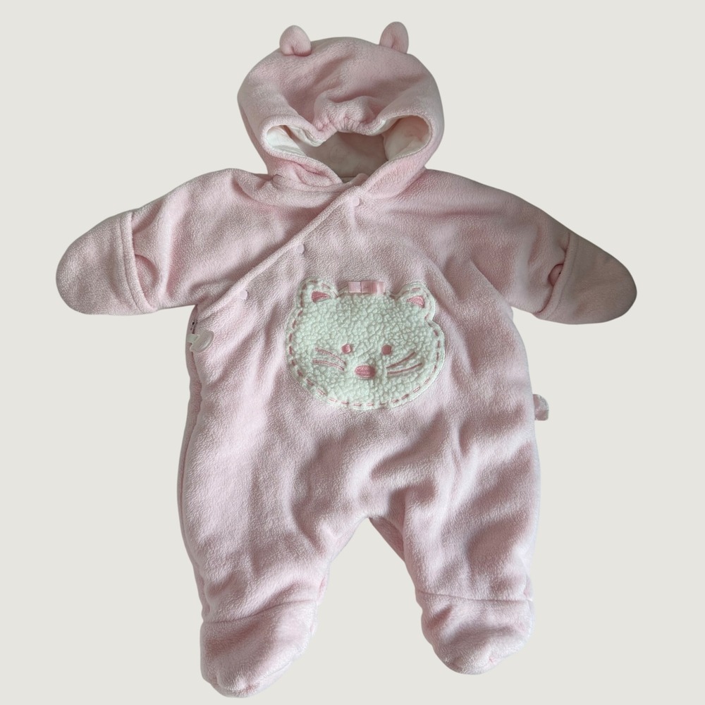 Vintage Y2K Fleece Snowsuit with Cat Motif Size 0-3 Months